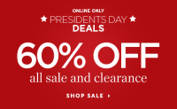 60% off All Sale and Clearance.