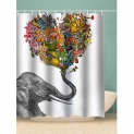 Elephant Flower Heart Printed Waterproof Bathroom Shower Curtain