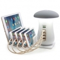 Intelligent Fast Charge QC3.0 Charging Holder 5-port USB Phone Charger with Cute Mushroom Lamp