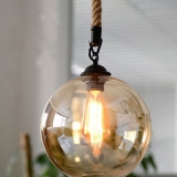 Loft Vintage Retro Pendant Lights Industrial Glass Ball Hemp Rope E27 Fixtures