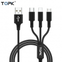 TOPK AN20 3 in 1 USB Cable for iPhone Xs X Max Micro USB Type C Cable for Samsung Xiaomi Huawei