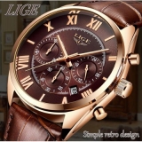 LIGE Watch for Men Luxury Waterproof 24 Hour Date Quartz Clock Brown Leather Sports Wristwatch